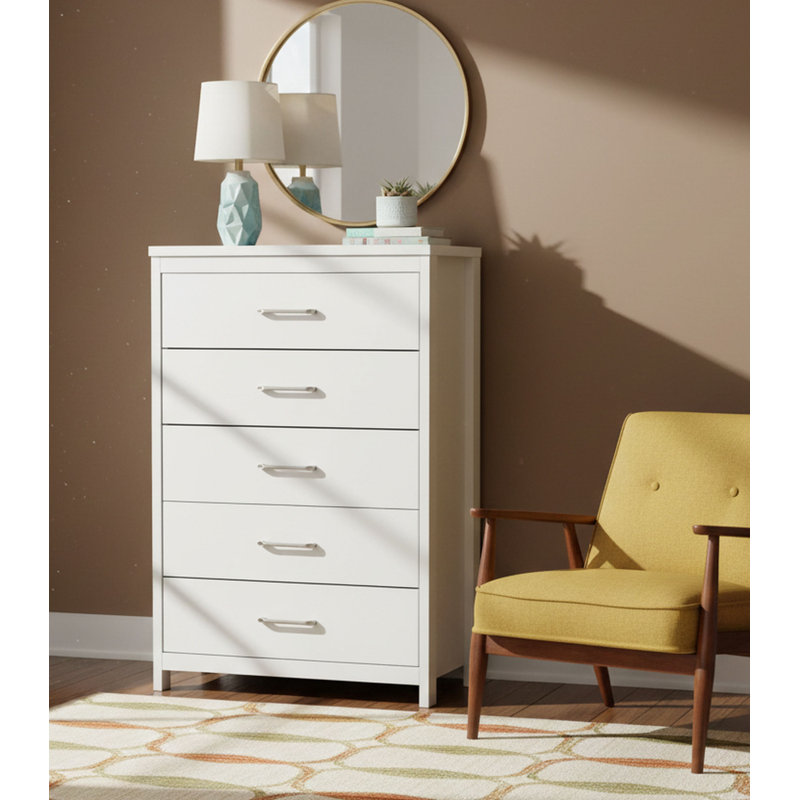 Selena Slide Logic 5 Drawer Dresser, White