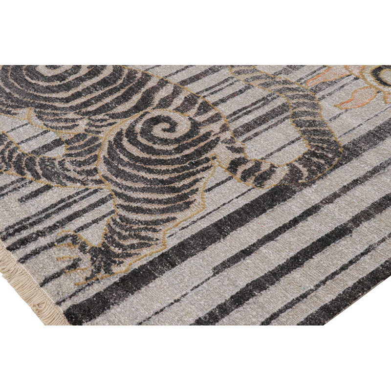 Rug & Kilim’S Contemporary Tiger Pictorial Rug In Gray, Rust And Black Tones, Rectangle 9' x 12'