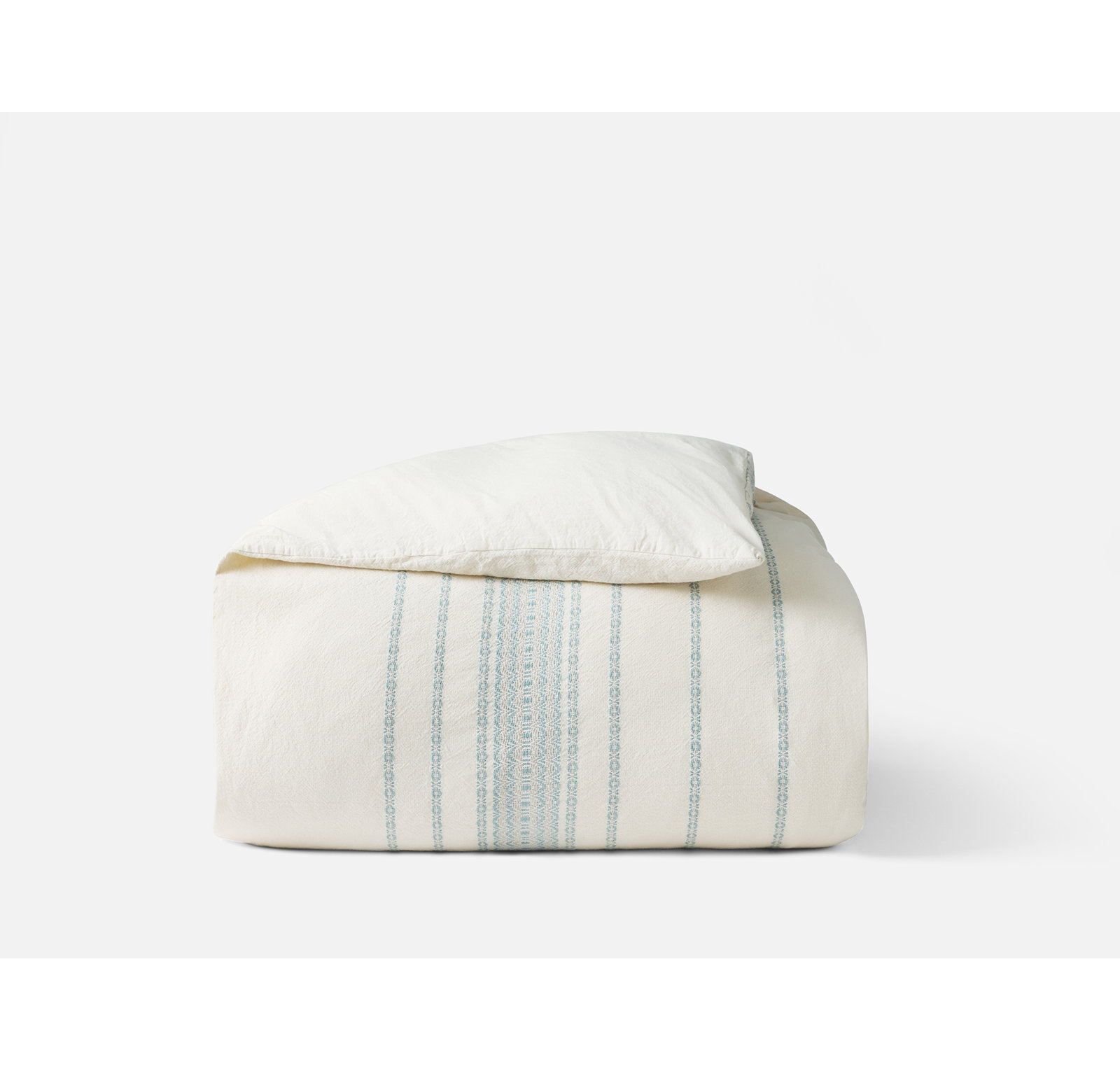 Rippled Stripe Organic Cotton Duvet Cover Set, Full/Queen Duvet Cover, Undyed/Surf