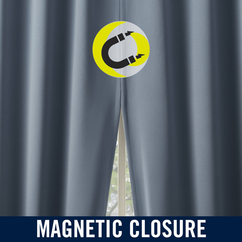 Aria Magnetic Closure Theater Grade 100% Blackout Back Tab Curtain Panel Pair, 52" W x 63" L, Denim Blue