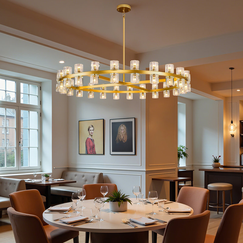 36"/48"/60" Dimmable Round Crystal Cup Large Chandelier, Brass, 103" H x 48" W x 48" D
