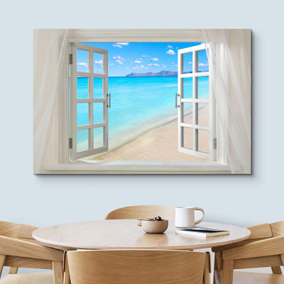 «Glimpse Into Clear Sea And Beach Open Window Modern Coastal Nautical Wall Decor Home Decor» sur toile