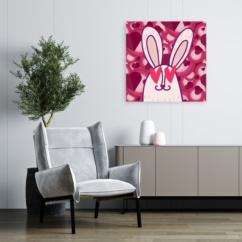 Affiche murale contemporaine Lapin aux yeux en cœur, Forêt de lapins, H 32 po x l 32 po