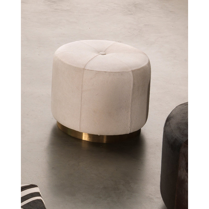 Thackeray Round Pouf, White Velvet