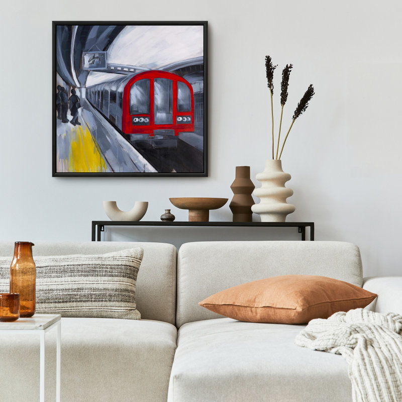 Toile encadrée transport bleu - «People Waiting Metro Decor»