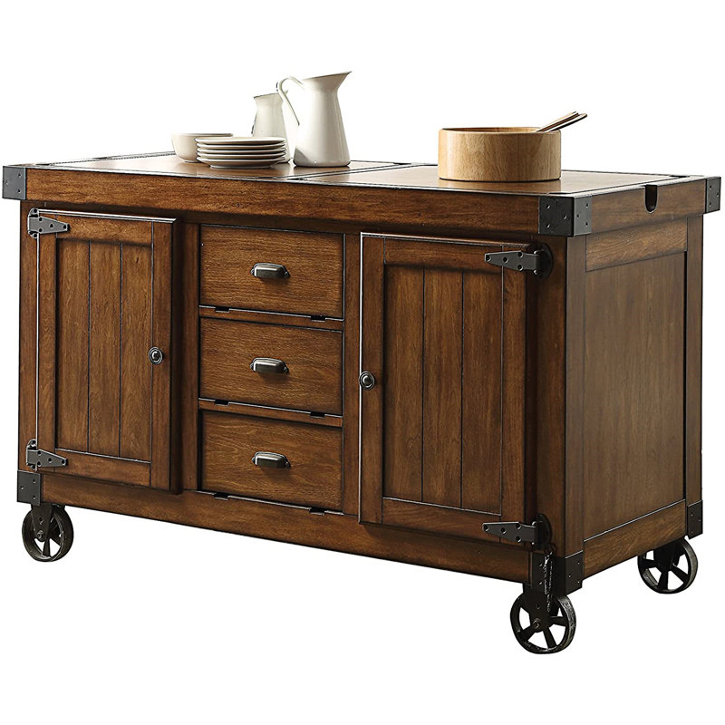Oconto Transitional Rectangular Kitchen Cart with 2 Removable Boards in Antique Tobacco