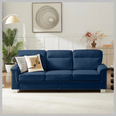 84.2" Modern Compressed Snowfleece Fabric 3-Seater Sofa, for Living Room, Bedroom, Office & Entertainment Spaces, ​Blue