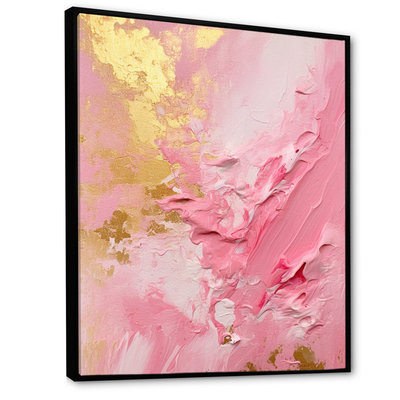 Rose et or «Energies nouvelles III», reproduction sur toile, H 32 po x l 24 po x P 1 po, Cadre flottant noir