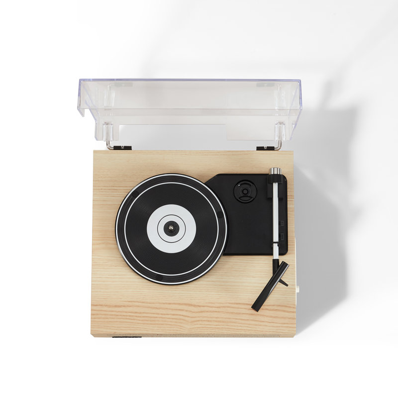 Natural Wood Portable Belt Drive Turntable with Bluetooth