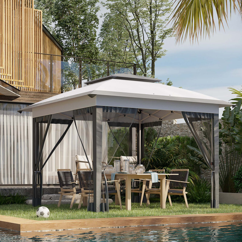 Outsunny 12' X 12' Pop Up Canopy Tent With Netting And Carry Bag, Instant Sun Shelter With 137 Sq.Ft Shade, Tents For Parties, Height Adjustable, For Outdoor, Garden, Patio, Gray