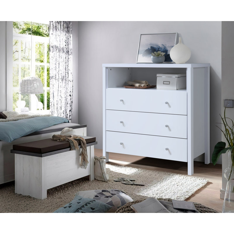 Commode 3 tiroirs Maekayla, Blanc