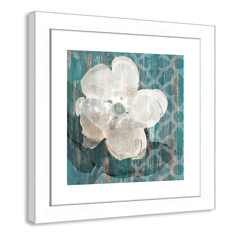 Crème de fleur - peinture encadrée, Cadre blanc, H 18,5 po x l 18,5 po x P 1,25 po