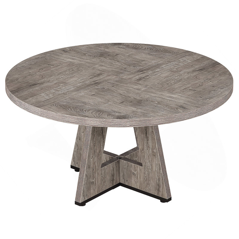 47 Inch Round Farmhouse Dining Table – Rustic Grey Wood Kitchen Table For 4, Sturdy Cross Base Design For Dining And Living Areas