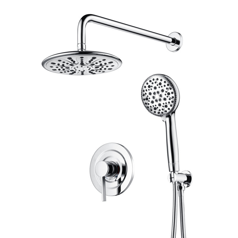 SUMERAIN Shower System Set with 9 Inch Rain Shower Head and 9 Settings Spray Hand Shower with Hard Water Filter, Chrome