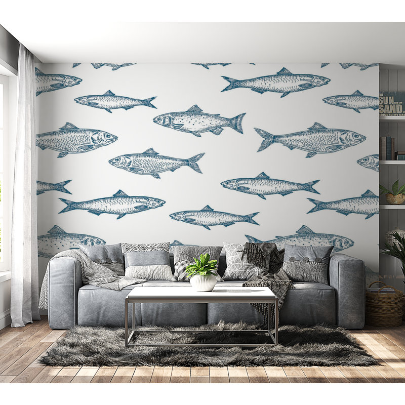 Premium Peel & Stick Wall Mural - Fish Pattern, 96" L x 120" W