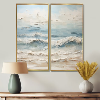 Peinture de bord de mer beige et bleue - art mural nautique beige 2 pièces