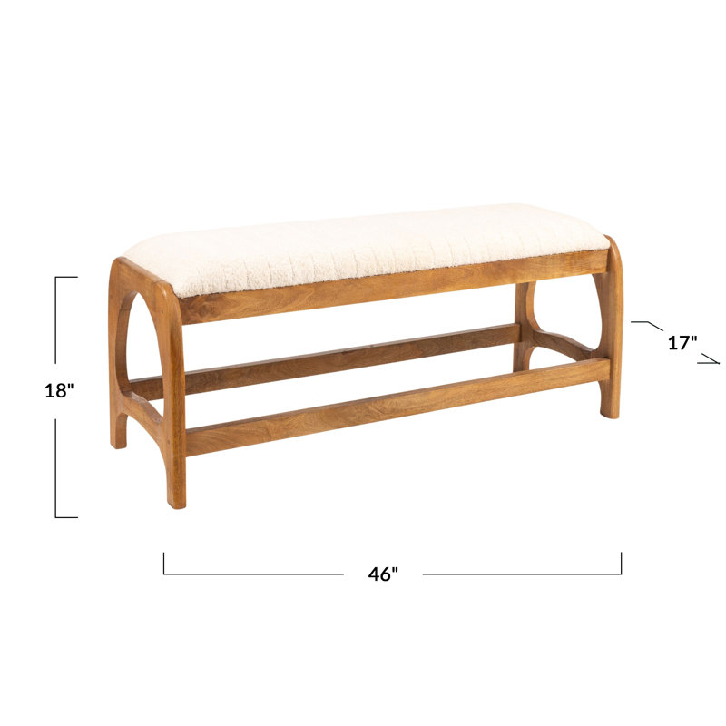 Brady Mango Wood Arch Bench, White Fabric