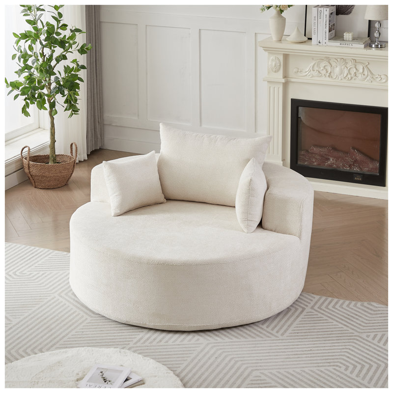 Méridienne ronde en chenille Boneless de 55 po - aucun assemblage requis, canapé-lit moelleux moderne avec coussins de dossier pour le salon et la chambre à coucher