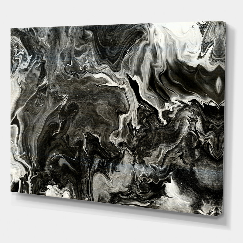 Blanc, gris et blanc, marbre peint à la main acrylique V - reproduction d'art sur toile, H 24 po x l 36 po x P 1 po