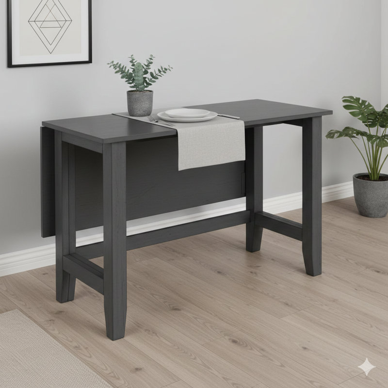 Table de salle à manger extensible en bois de style rustique avec rallonge pliante pour espaces compacts, finition grise
