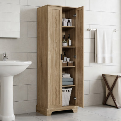 Bathroom/Office Double Door Storage Cabinet, MDF Adjustable Shelves, Brown Color, With Anti-Tipping Device, Large Capacity, Easy Assembly