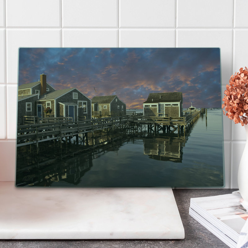 Ambesonne United States Cutting Board Large Size Sunset Nantucket Coral Blue Sepia
