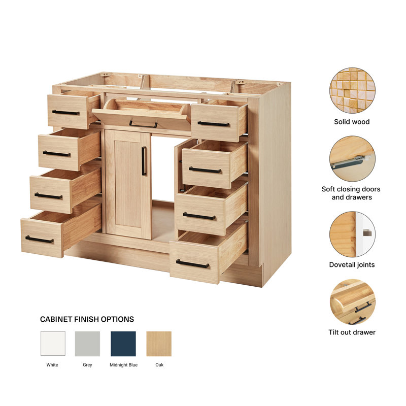 42" Single Bathroom Vanity Base only, Natural Oak