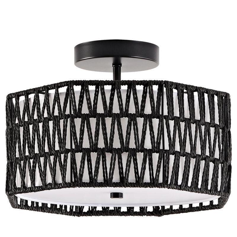 Plafonnier octogonal 12,6 po, plafonnier rotin 3 lumières, plafonnier encastré Boho pour salon, chambre à coucher, salle à manger, îlot de cuisine, couloir, vestibule