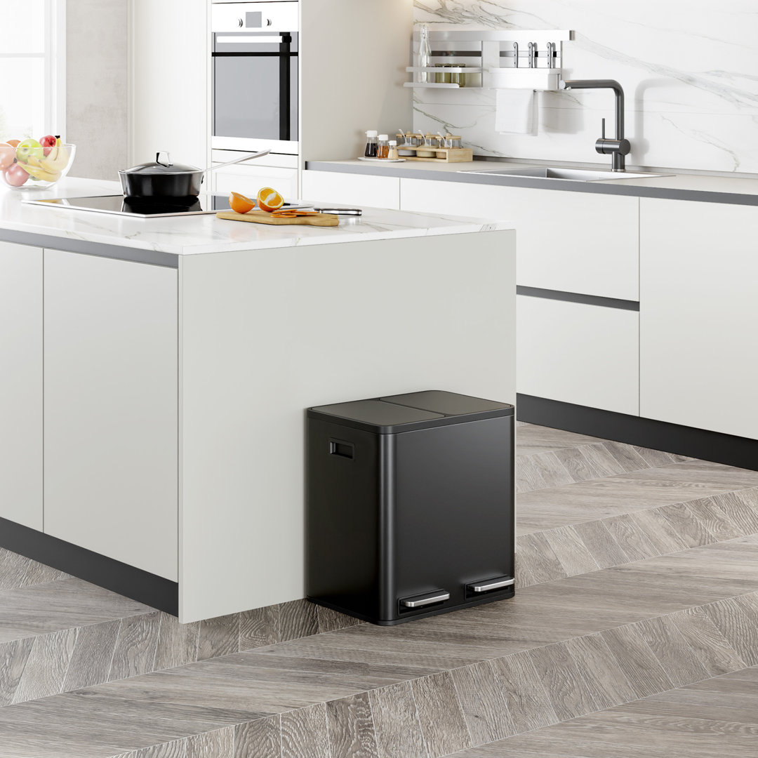 Stainless Steel 30 Litre Step On Multi-Compartments Trash & Recycling Bin