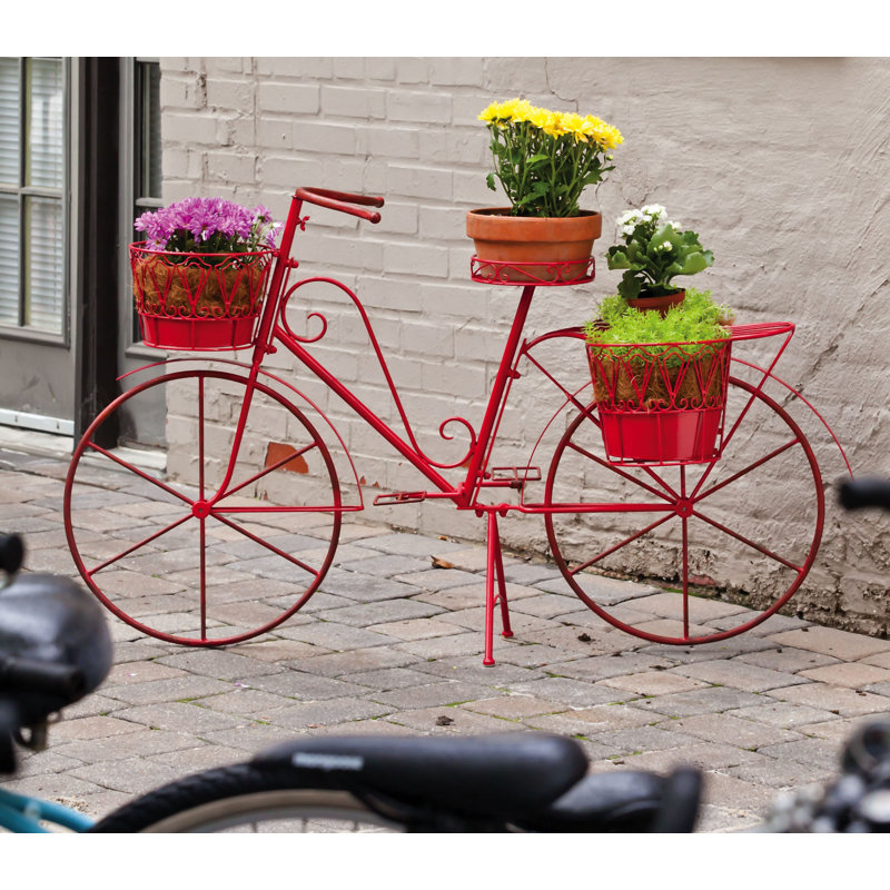Pot de fleurs extérieur en métal rouge avec plusieurs porte-pots