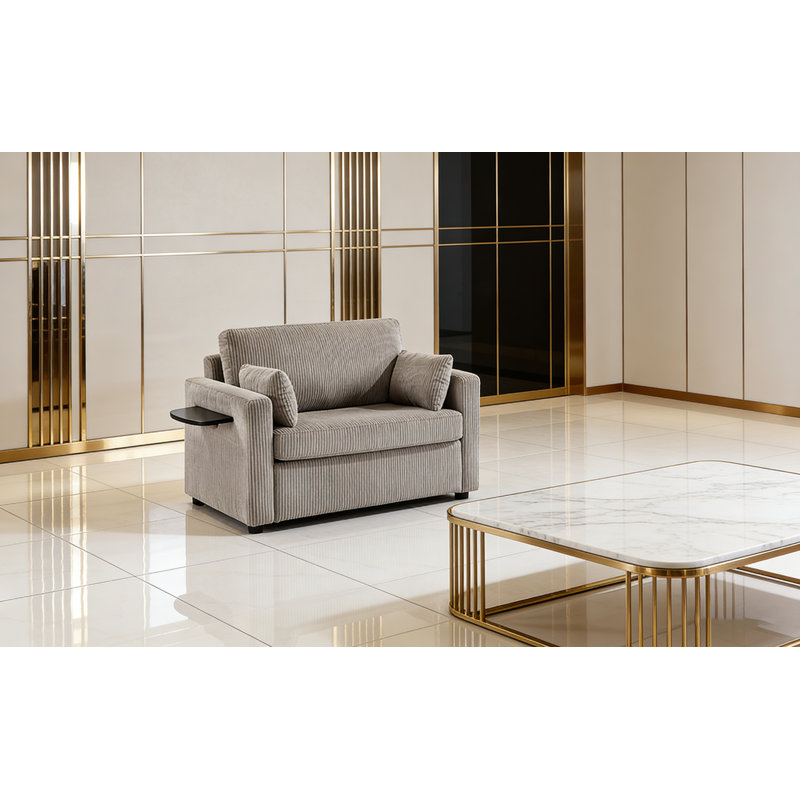 Canapé-lit simple convertible avec matelas pliable, table d'appoint, ports USB et pochette de rangement pour les petits espaces