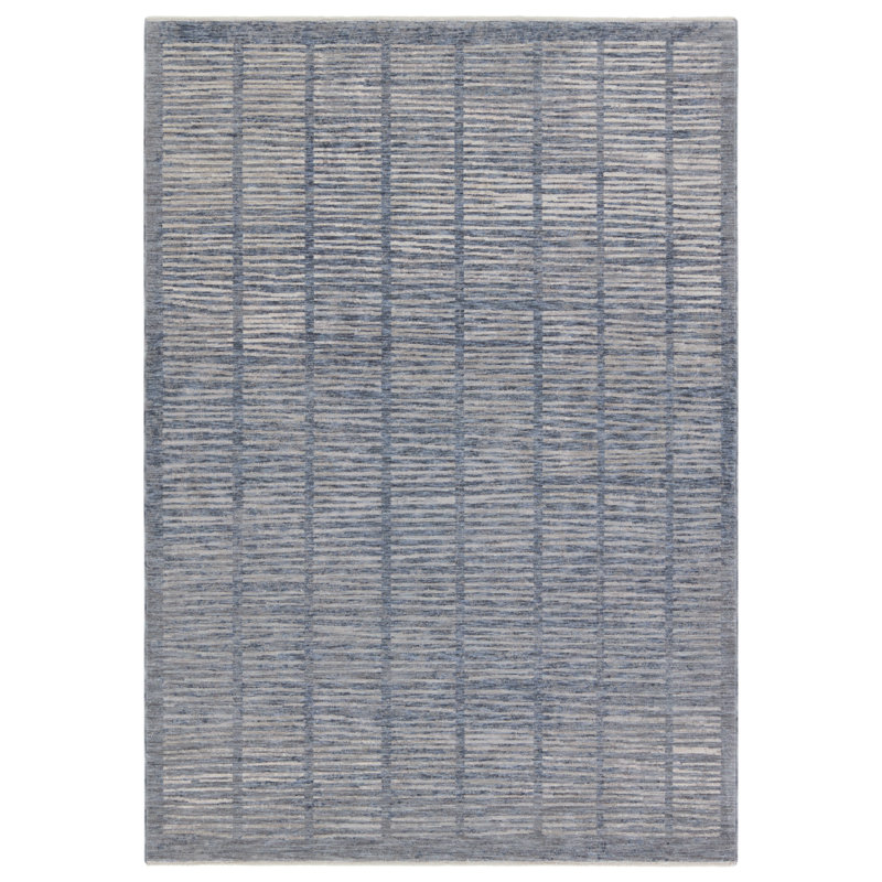 Tapis bleu / gris clair en polyester tissé à la machine, Tapis de couloir : 3 pi x 10 pi