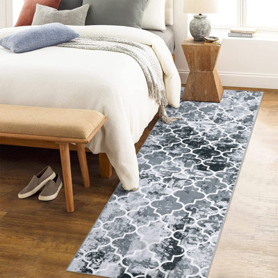 Tapis marocain délavé à motif géométrique moderne à motif treillis doux pour salle de bureau gris