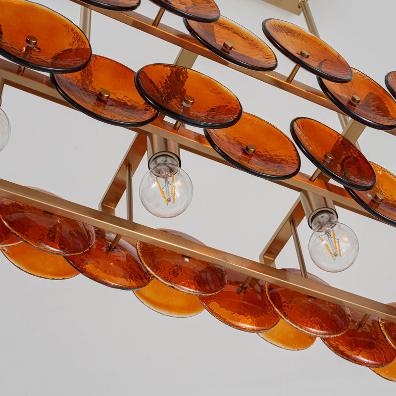 Lustre linéaire en laiton 6 lumières et îlot de cuisine 55 po avec verre ambré martelé Aaron , Amber