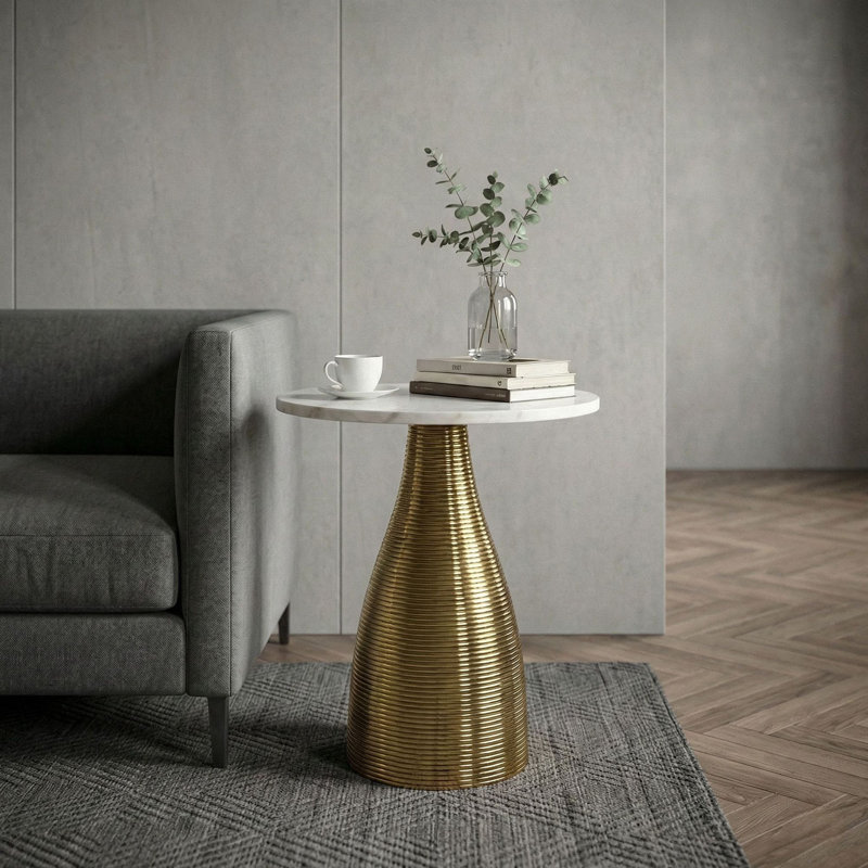 Pedestal End Table, White