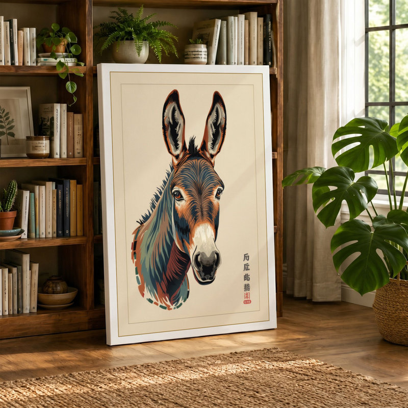 Ceremonial Donkey Japandi - Wrapped Canvas, 24x16 - 61.0 x 40.6 cm, Cream Border