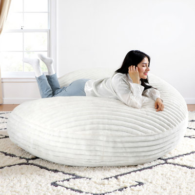 Oversized Large Round 5 Foot Giant Foam Filled Faux Rabbit Fur Bean Bag Sofa with Soft Removeable Cover by Pia Ricco