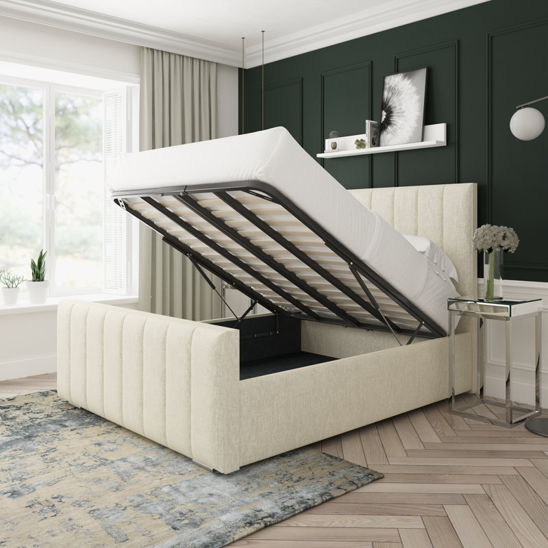 Oakley Chenille Upholstered Ottoman Bed Frame, Small Double (4'), Cream