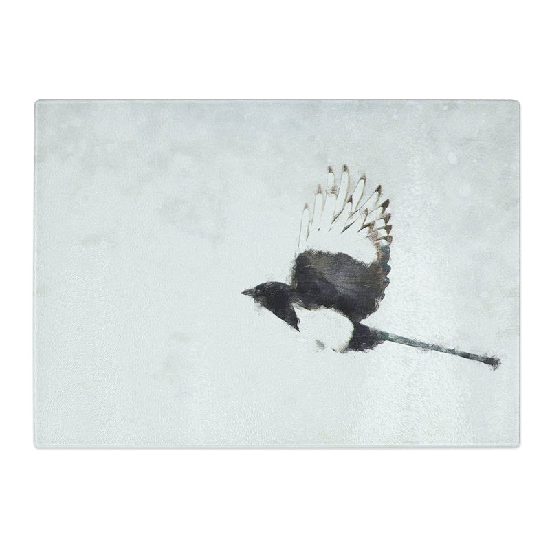 Tempered Glass Magpie in Flight Chopping Board, 28.5 cm x 39 cm