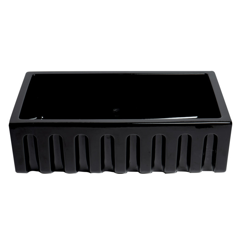 33.12'' L Single Bowl Granite Kitchen Sink, Black Gloss