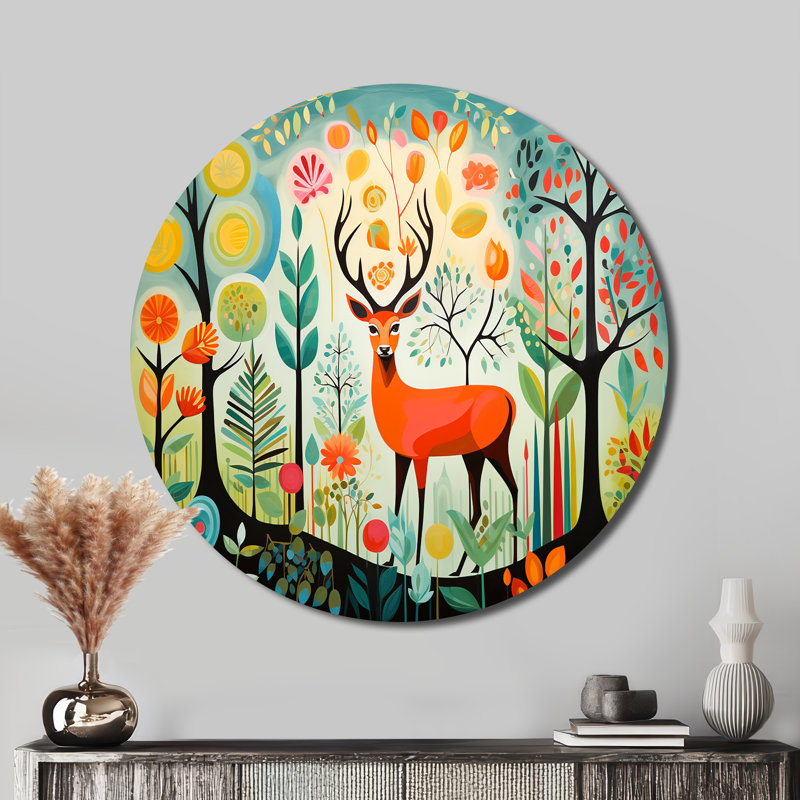 Green Mid Century Mod Nature I - Abstract Round Metal Home Decor, 16" H x 16" W