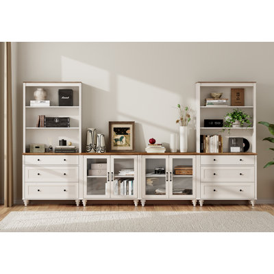 Sideboard Cabinet With Bar Hutch, Buffet Cabinet With 4 Glass Doors, 6 Drawers And 3 Tier Shelves, 135