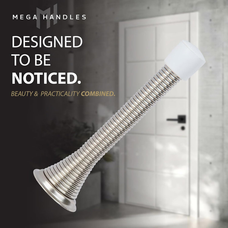 Butoir de porte à ressort en fer avec embout en caoutchouc Mega Handles, Nickel satiné / Blanc