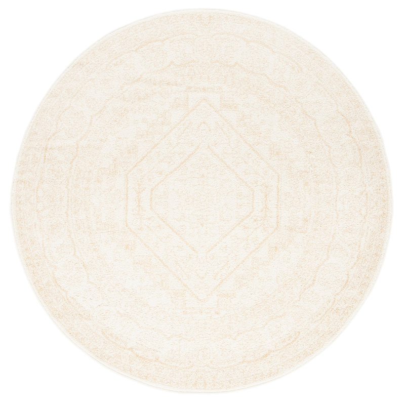 Wadlington Oriental Ivory/Beige Area Rug, Round 6'