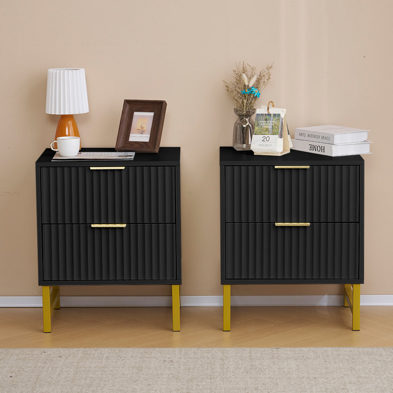 Ashanee 50cm W Particle Board Bedside Table, Black