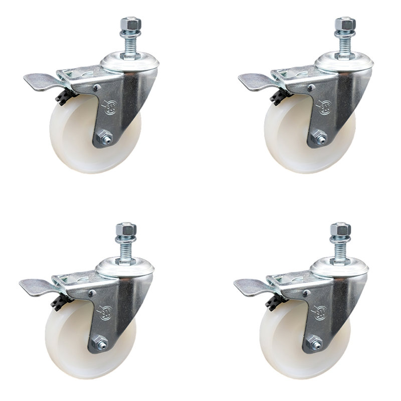 Ensemble de roulettes à tige filetée en nylon SS de 4 po pivotant sur roulettes à tige filetée de 3/8 po