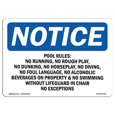 OSHA Notice - Pool Slide Rules 1. No Life Jackets Or Flotation Sign | Heavy Duty
