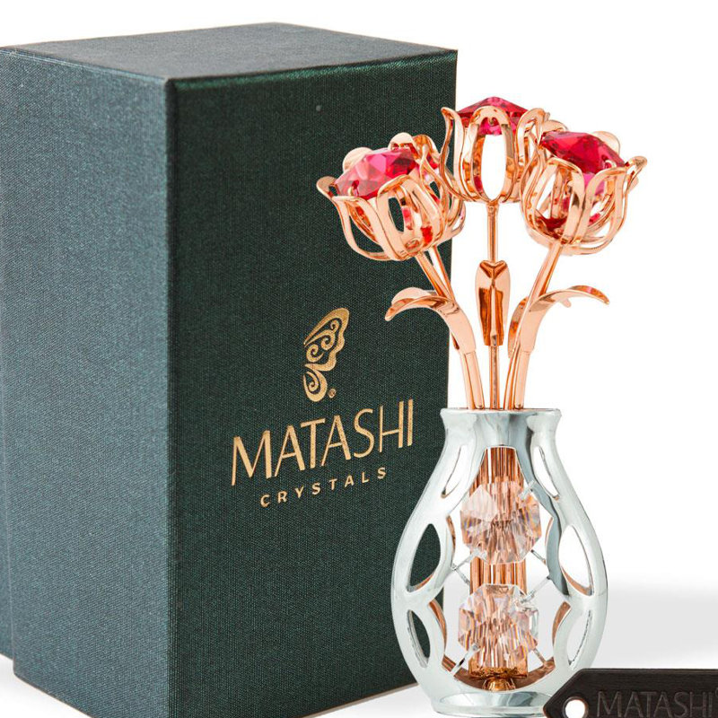 Bouquet de fleurs et sculpture vase, Or rose