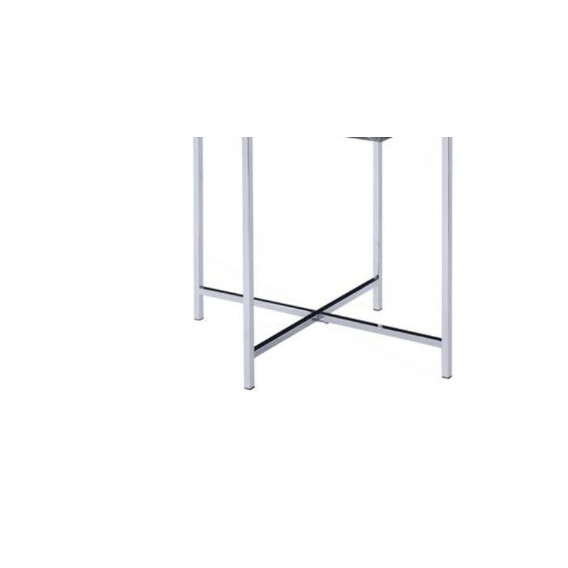 Table de bout en faux marbre et finition chromée