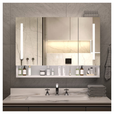Armoire à pharmacie murale moderne en aluminium avec miroir, 39,4 x 27,6 x 5,1 pouces Modern